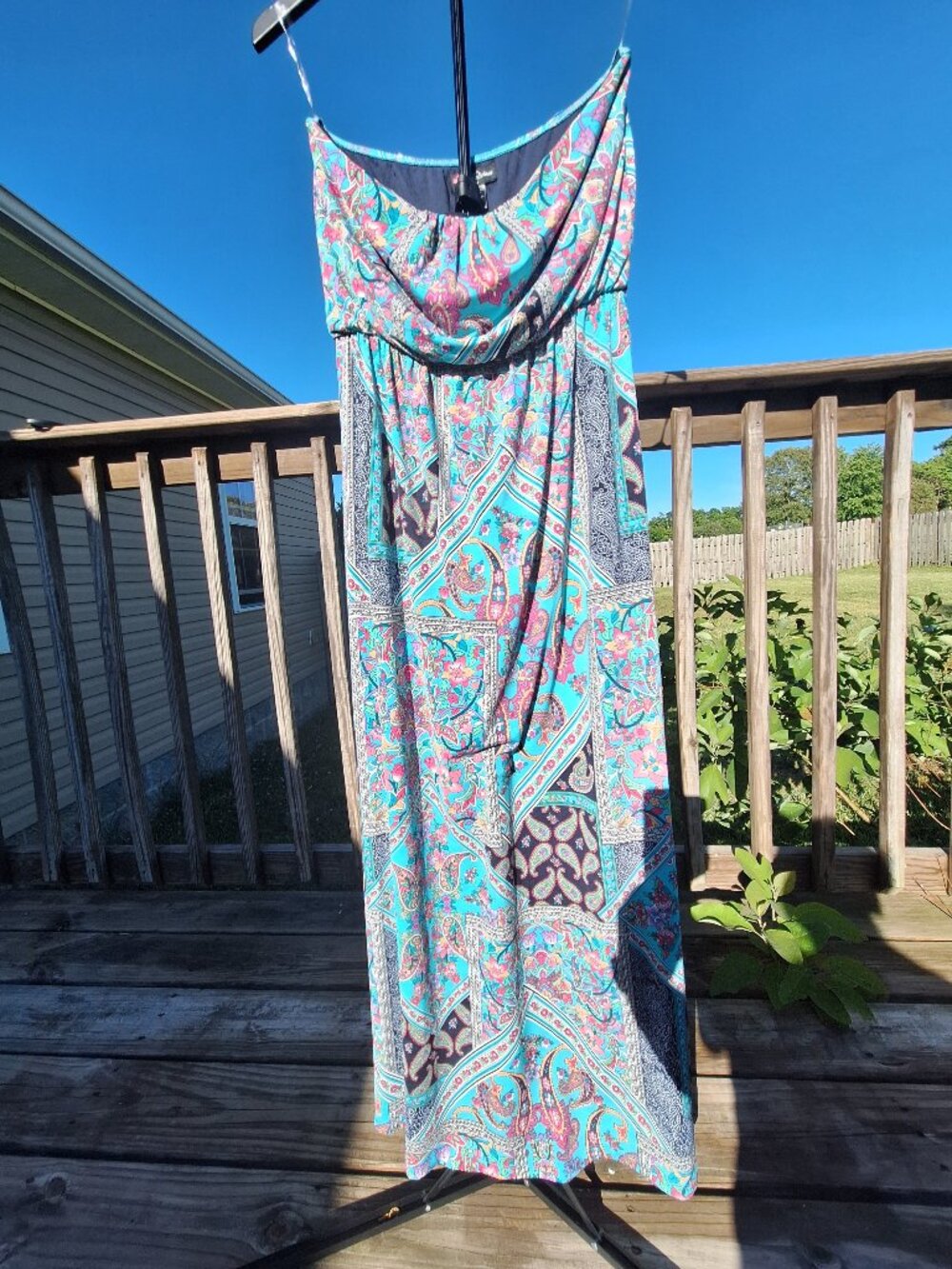 Delirious Boho Print Strapless Max Dress Sz L